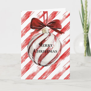 Red Stripes Christmas Ornament Bow Card