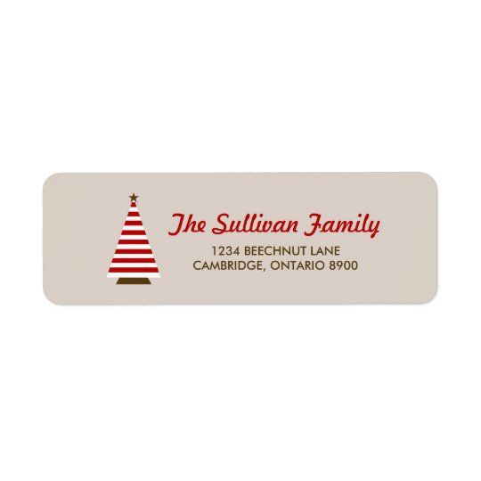 Red Stripes Christmas Tree Holiday Address Label