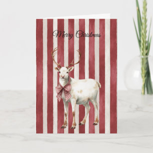 Red Stripes Christmas White Deer Card