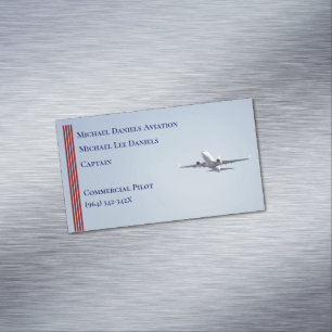 Red Stripes Commercial Aeroplane Captain Pilot  Magnetic Business Card