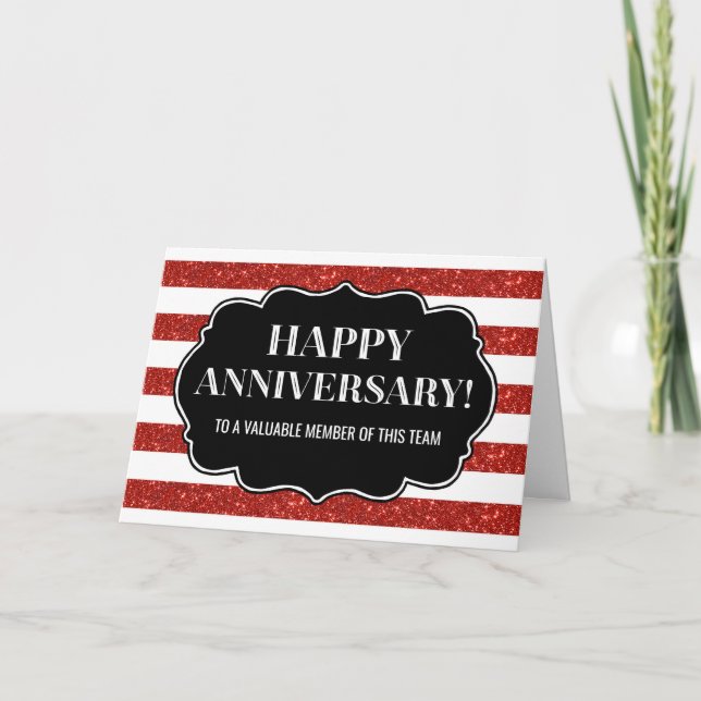 Red Stripes Employee Anniversary Card (Front)