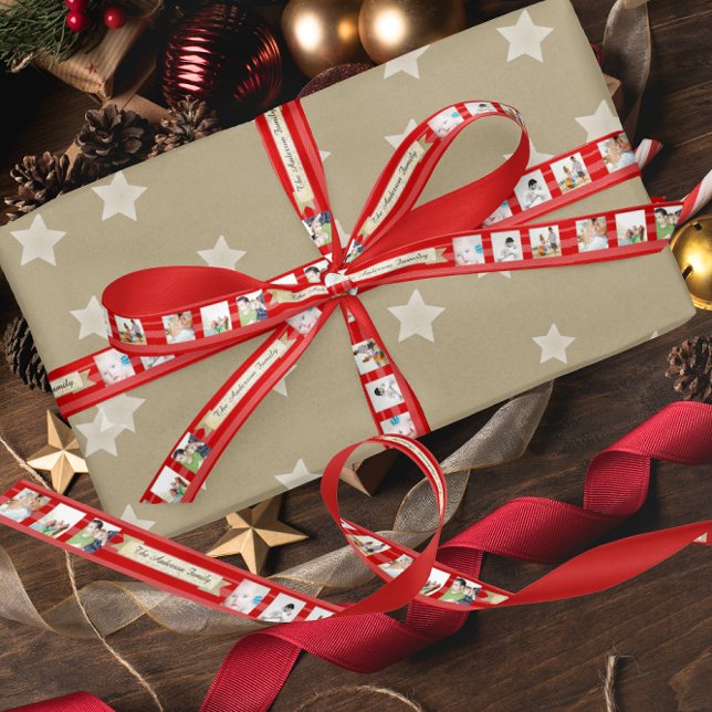 Red Stripes Family Photos Merry Little Christmas Satin Ribbon (Creator Uploaded)