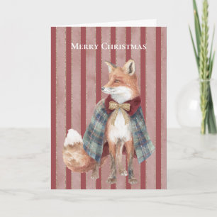 Red Stripes Fox Christmas   Card