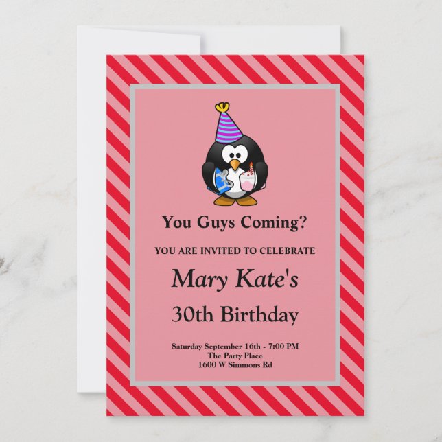 Red Stripes Framed Funny Birthday Party Invitation (Front)