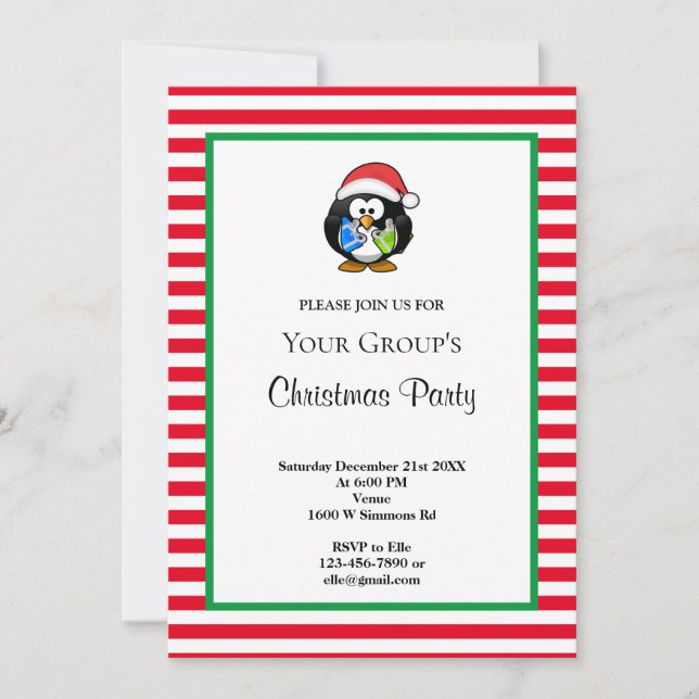 Red Stripes Framed Funny Christmas Party Invitation (Front)