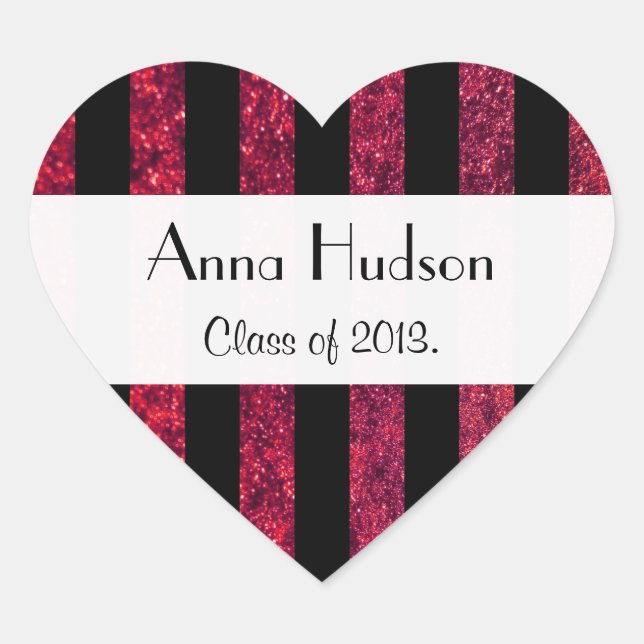 Red Stripes, Glitter Stripes, Lines, Graduation Heart Sticker (Front)