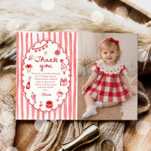 Red Stripes Hand Drawn Birthday Thank You Card