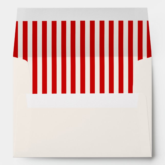 Red Stripes Hand Drawn Playful Bows Retro Wedding Envelope (Back (Bottom))