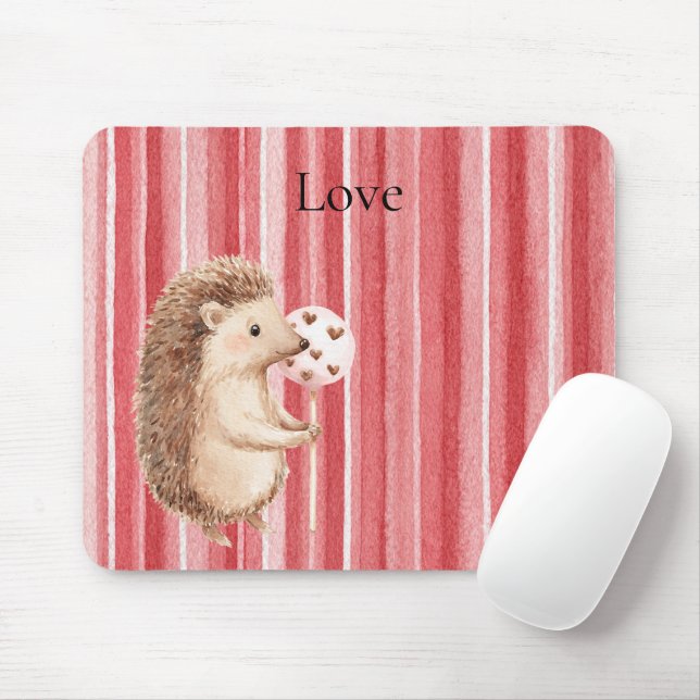 Red Stripes Hedgehog Hearts Balloon Mouse Mat (With Mouse)