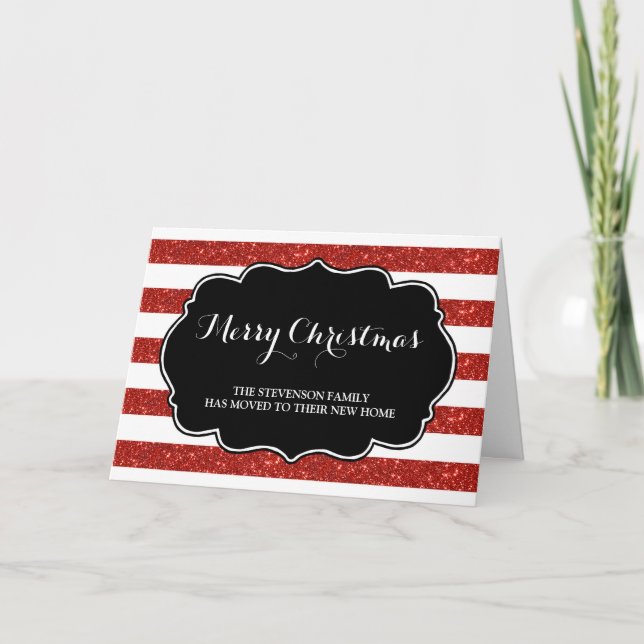 Red Stripes Merry Christmas New Address Holiday Card (Front)
