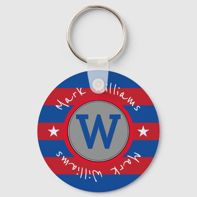 red stripes monogram - personalised key ring (Front)