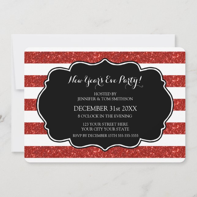Red Stripes New Year's Eve Party Invitation (Back)