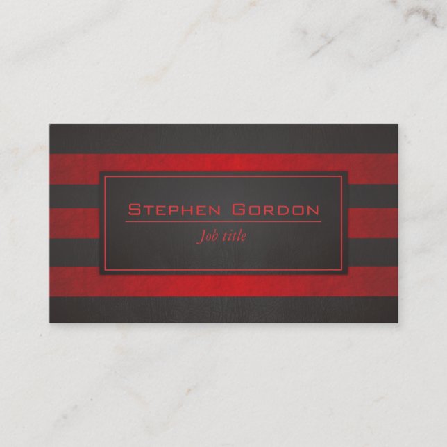 Red stripes on Black leather Business Card (Front)