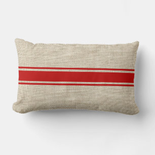 Red Stripes On Faux Burlap Throw Pillow