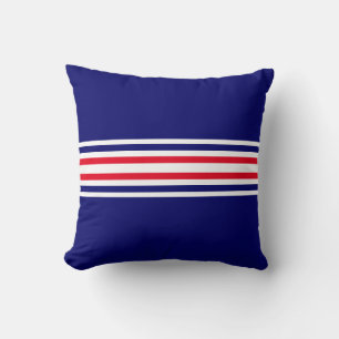 Red Stripes on Navy Blue & White Throw Pillow