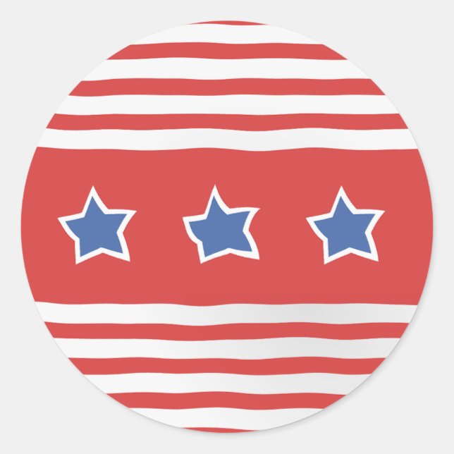 Red Stripes on White with Distressed Blue Stars Classic Round Sticker (Front)