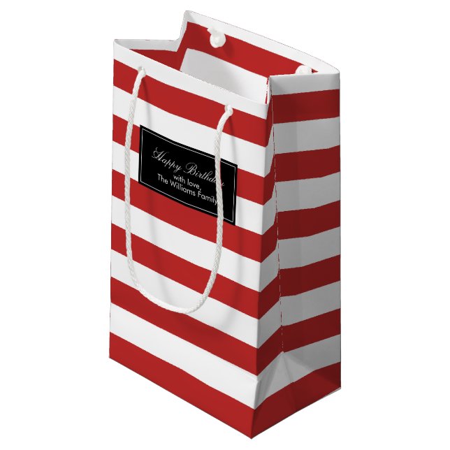 Red Stripes Pattern Personalised Small Gift Bag (Front Angled)