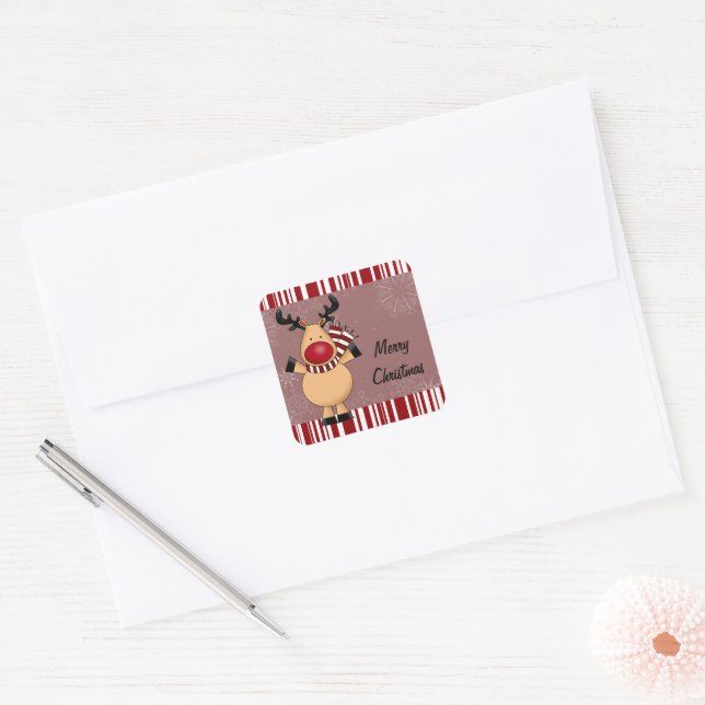 Red Stripes Reindeer Square Sticker (Envelope)