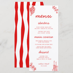 Red Stripes Retro Hand Drawn Italian Wedding Menu