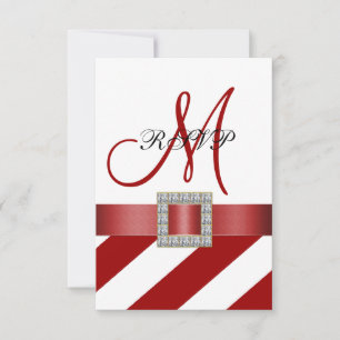 Red Stripes, Ribbon, Initial Wedding RSVP