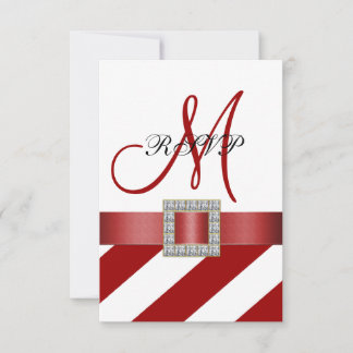 Red Stripes, Ribbon, Initial Wedding RSVP Card