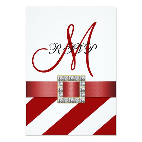 Red Stripes, Ribbon, Initial Wedding RSVP Card