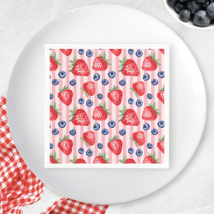 Red Stripes Strawberry Blueberry Birthday Party Napkin