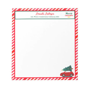 Red Stripes Vintage Car Christmas Shopping List Notepad