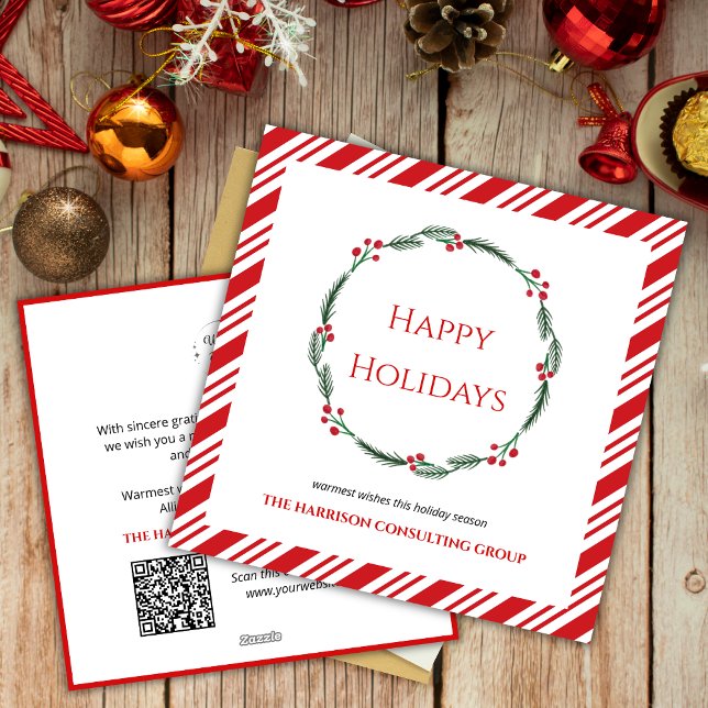 Red Stripes Wreath Corporate Logo QR Code Holiday  (Creator Uploaded)