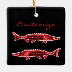 red sturgeon swimming ceramic ornament