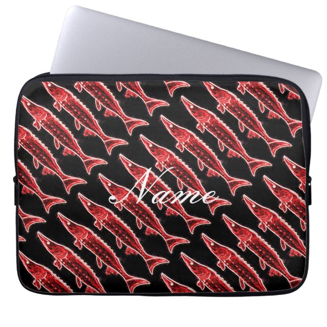 red sturgeons on black Thunder_Cove Laptop Sleeve (Front)