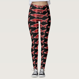red sturgeons swimming black leggings