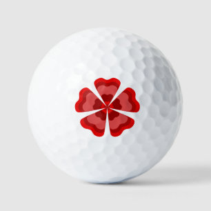 Red Stylised Retro Flower Golf Balls