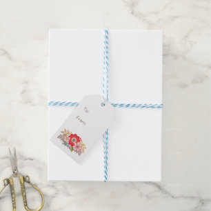 Red Stylish Floral Christmas Gift Tag