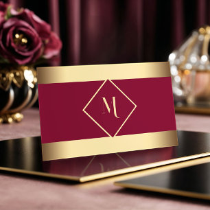 Red Stylish Geometric Gold Frame Modern Business Card