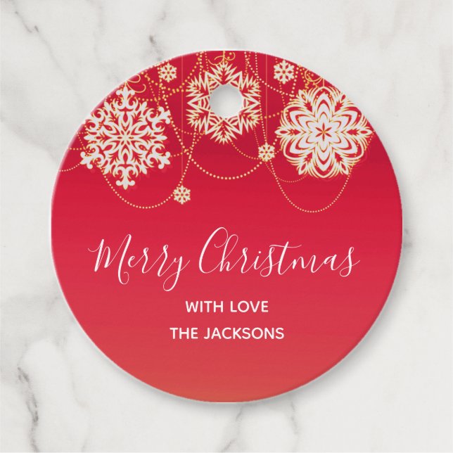 Red Stylish Merry Christmas Favour Tags (Front)
