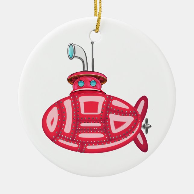 Red Submarine Ceramic Tree Decoration (Front)
