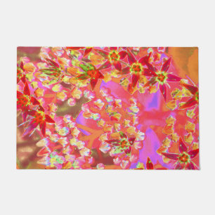 Red Succulent Sedum Flowers on Burnt Orange Doormat