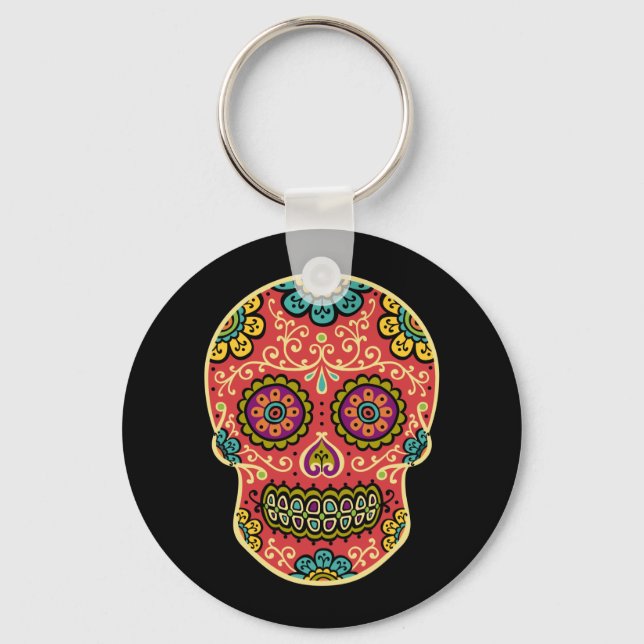 Red Sugar Skull Keychain (Front)