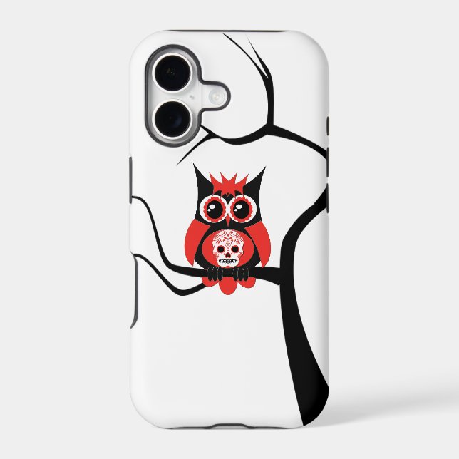 Red Sugar Skull Owl in Tree iPhone 5 Case (Back)