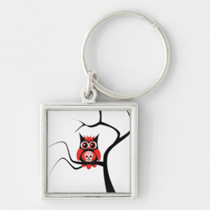 Red Sugar Skull Owl in Tree Keychain