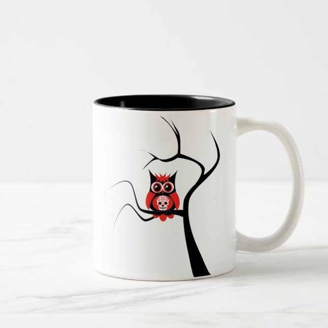 Red Sugar Skull Owl in Tree Mug (Right)