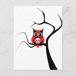 Red Sugar Skull Owl in Tree Postcard