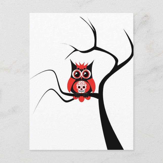 Red Sugar Skull Owl in Tree Postcard (Front)