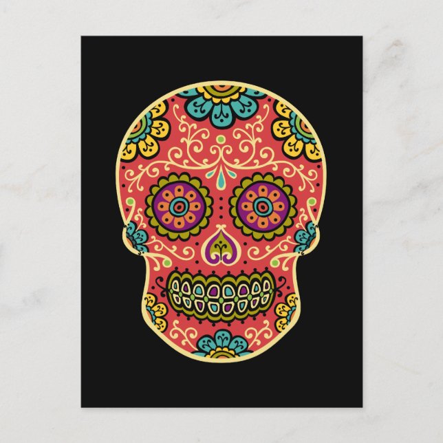 Red Sugar Skull Poscard Postcard (Front)