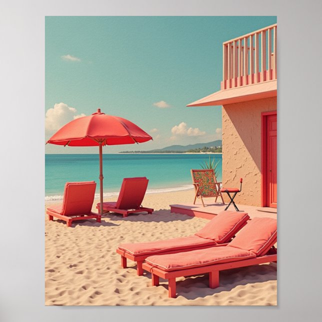 Red summer beach vibe poster (Front)