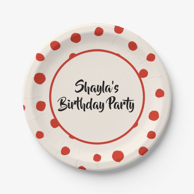  Red Summer Dots Paper Plate (Front)