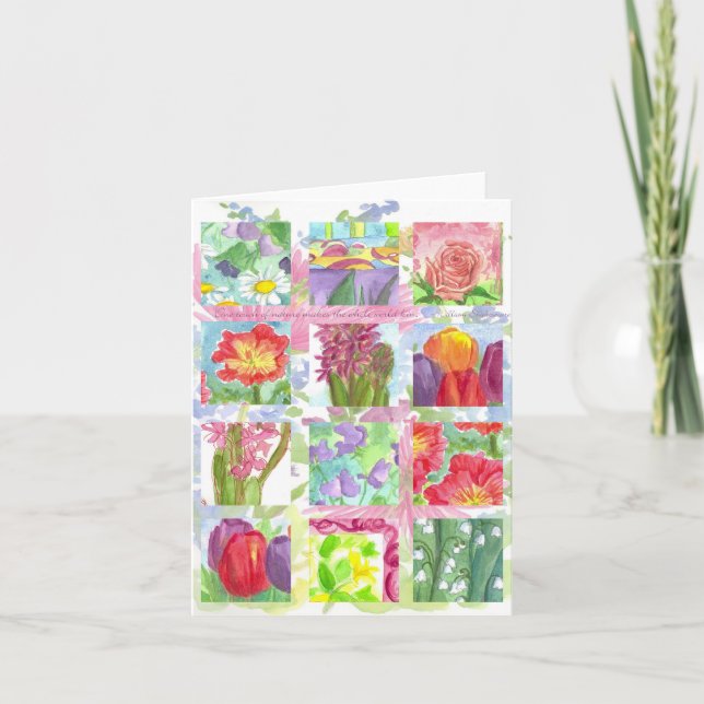 Red Summer Flower Collage Note Card (Front)