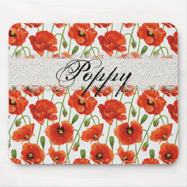 Red Summer Poppy Mouse Mat (Front)