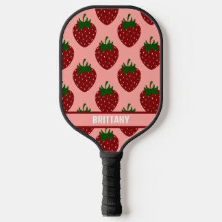 Red Summer Strawberries on Soft Pink Pickleball Paddle